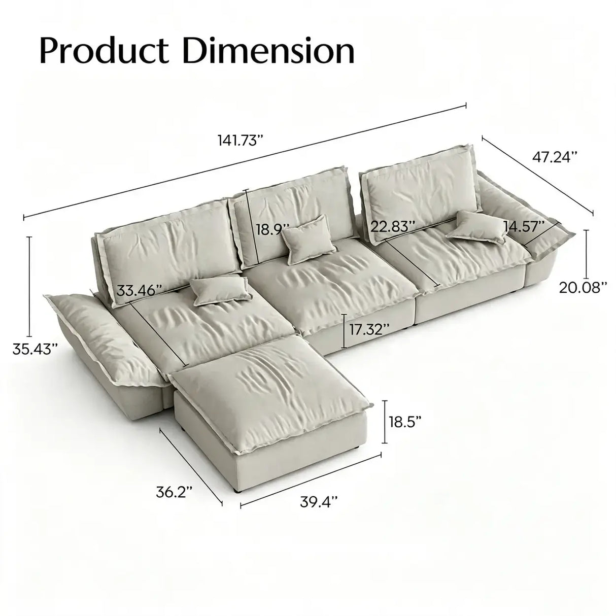 Suede Modular Sofa with Adjustable Backrests and Memory Foam Image - 10