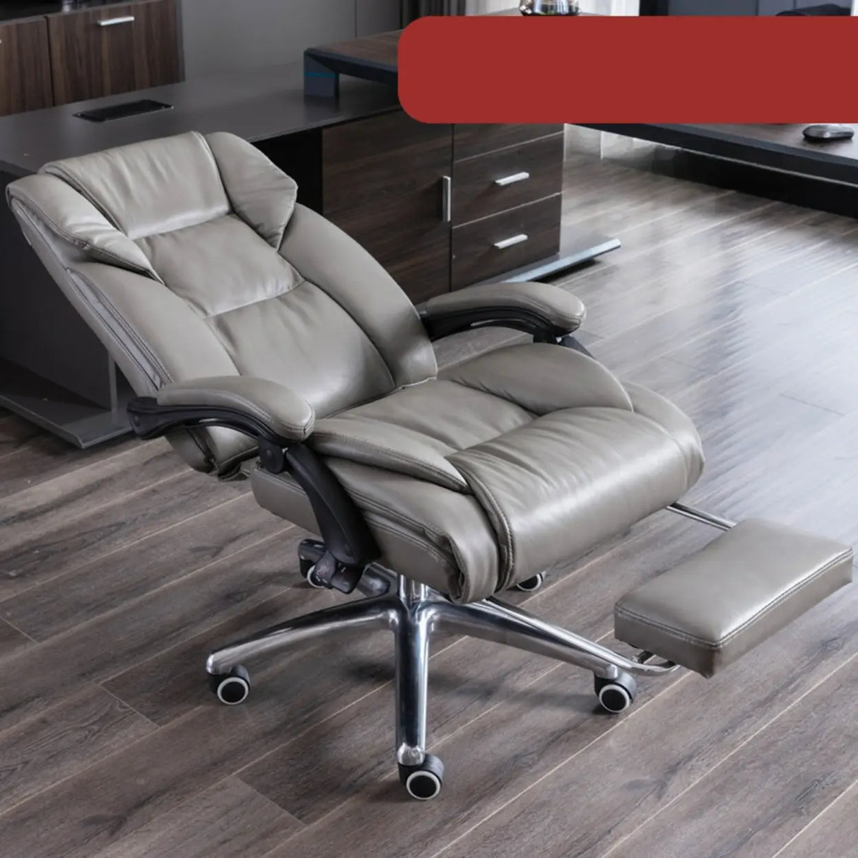 Swivel Adjustable Ergonomic Brown Reclining Office Chair Image - 3