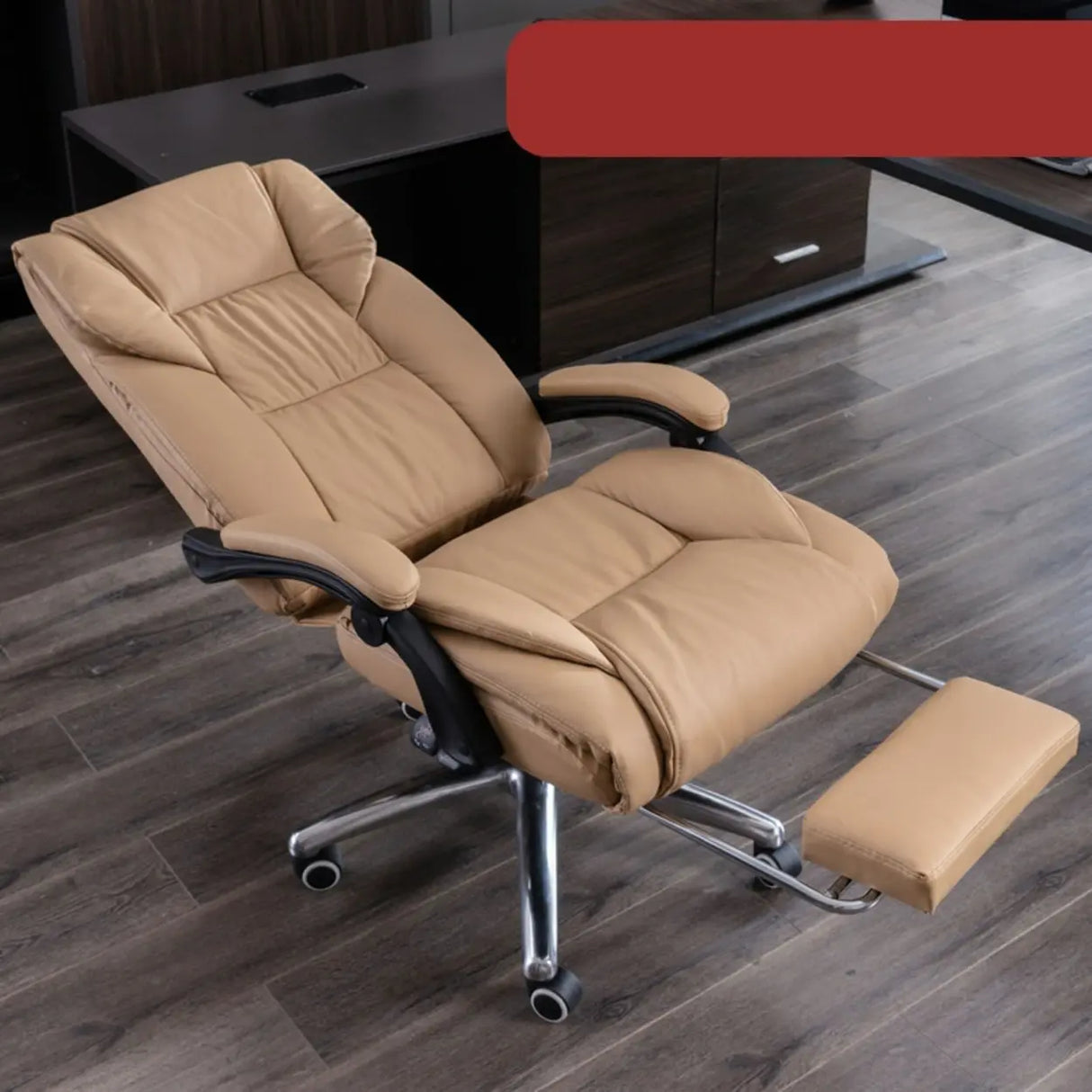 Swivel Adjustable Ergonomic Brown Reclining Office Chair Image - 5