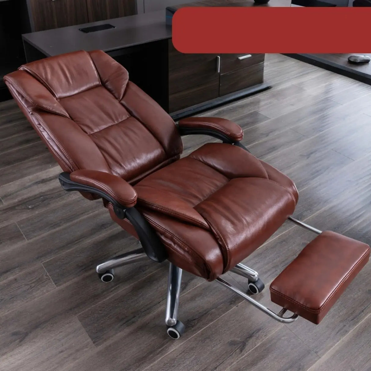 Swivel Adjustable Ergonomic Brown Reclining Office Chair Image - 7