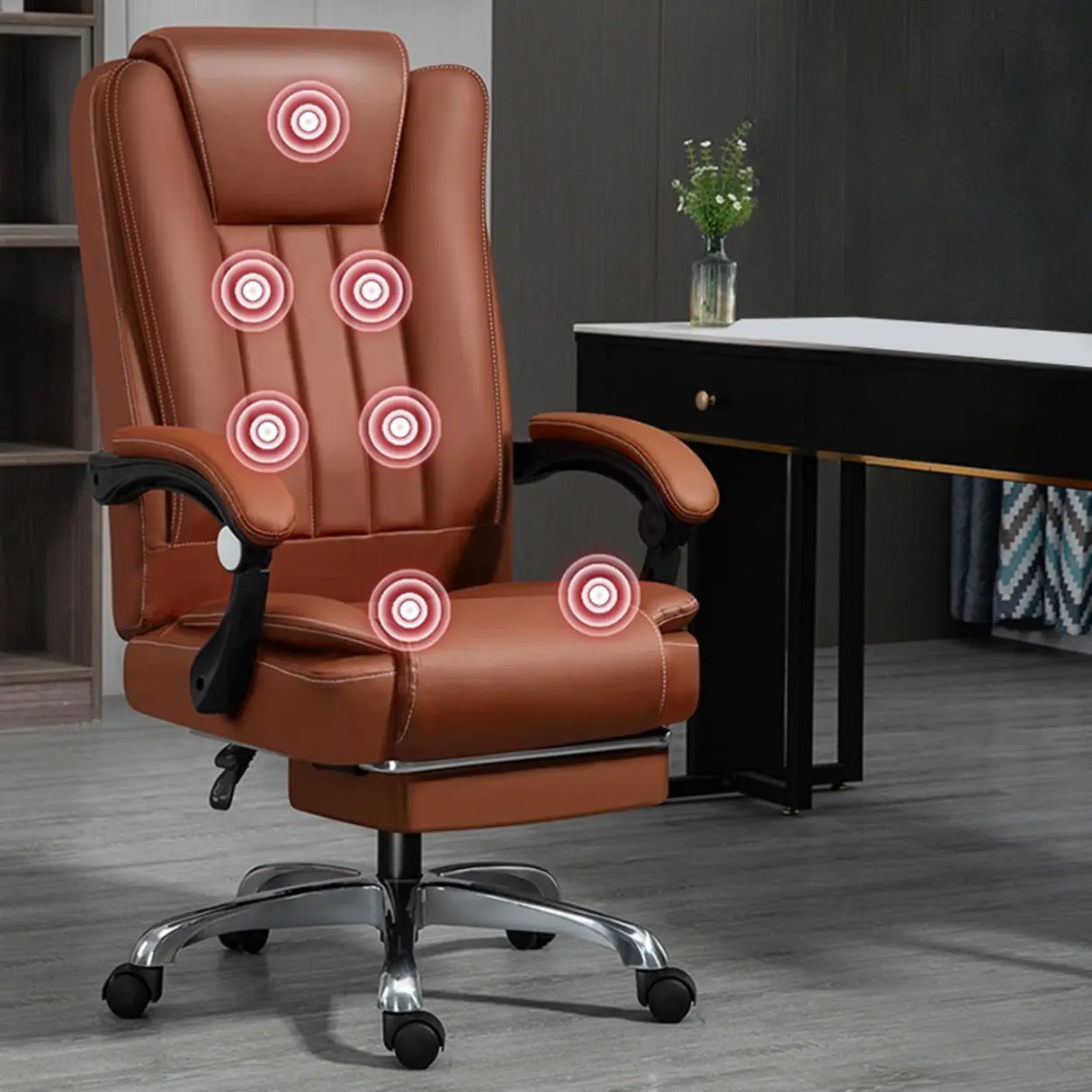 Swivel Adjustable Ergonomic Leather Metal Boss Office Chair Image - 3