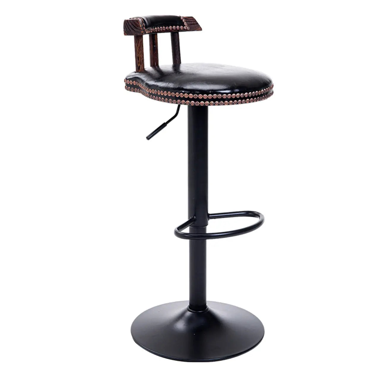 Black Swivel Adjustable Round Leather Bar Stool with Back Image - 10