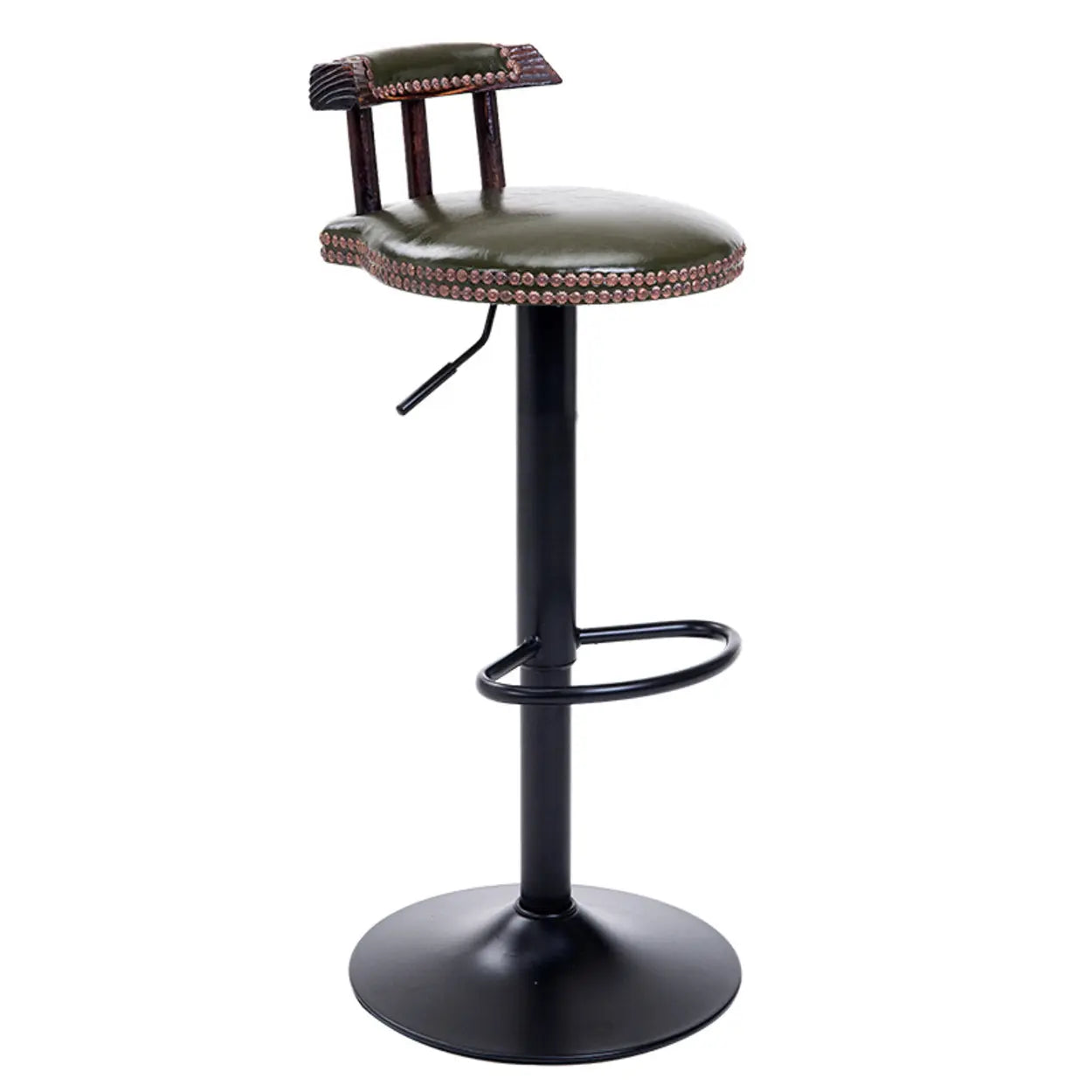 Green Swivel Adjustable Round Leather Bar Stool with Back Image - 11