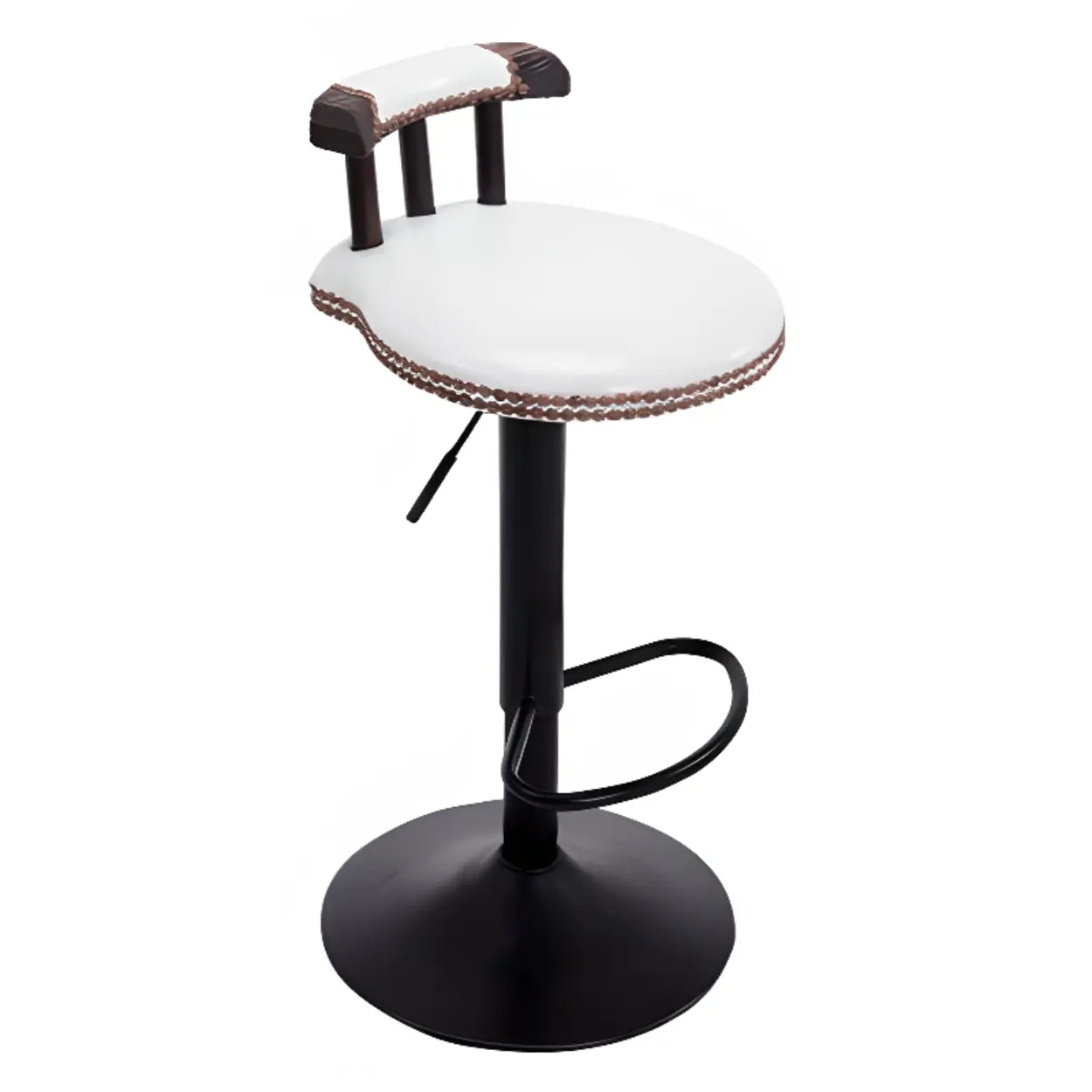 White Swivel Adjustable Round Leather Bar Stool with Back Image - 13