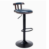 Swivel Adjustable Round Leather Bar Stool with Back Image - 16