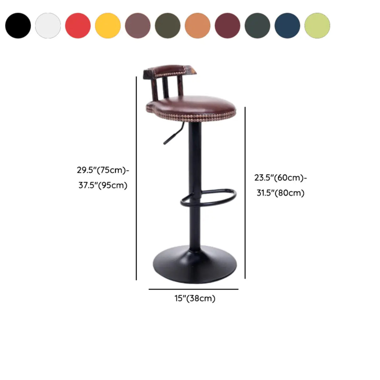 Swivel Adjustable Round Leather Bar Stool with Back 