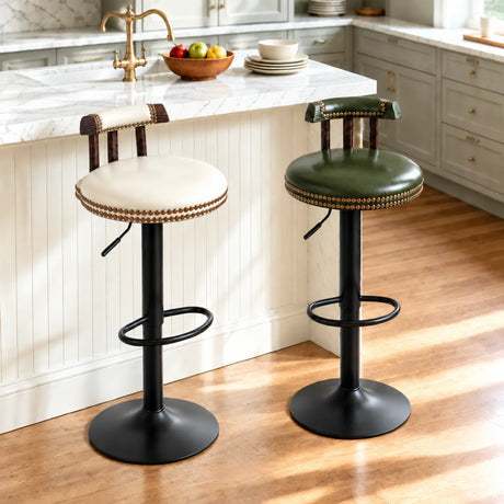 Swivel Adjustable Round Leather Bar Stool with Back Image - 1