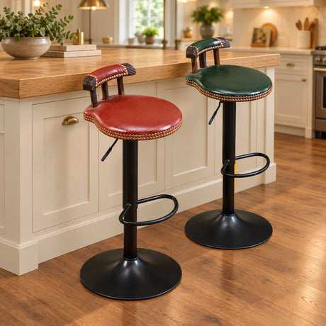 Swivel Adjustable Round Leather Bar Stool with Back Image - 2