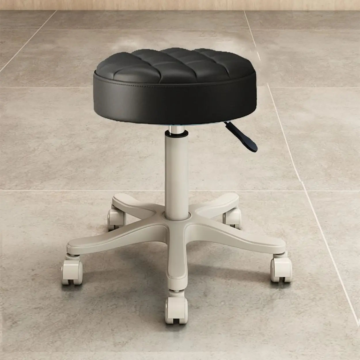 Swivel Adjustable Round Leather Bar Stool with Pulley Image - 3
