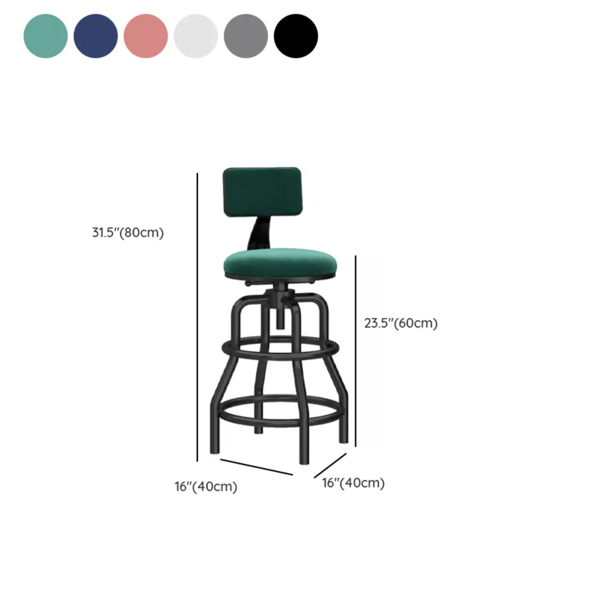 Swivel Adjustable Round Seat Iron Frame Bar Stool 