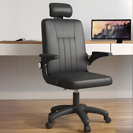 Swivel Black Faux Leather Ergonomic Office Task Chair Image - 1