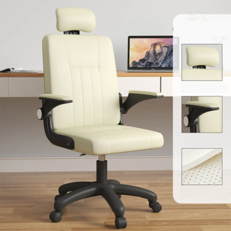Swivel Black Faux Leather Ergonomic Office Task Chair Image - 2