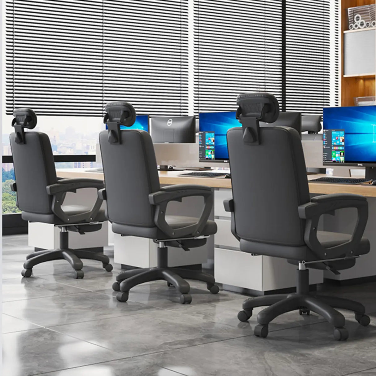 Swivel Black Faux Leather Ergonomic Office Task Chair Image - 3