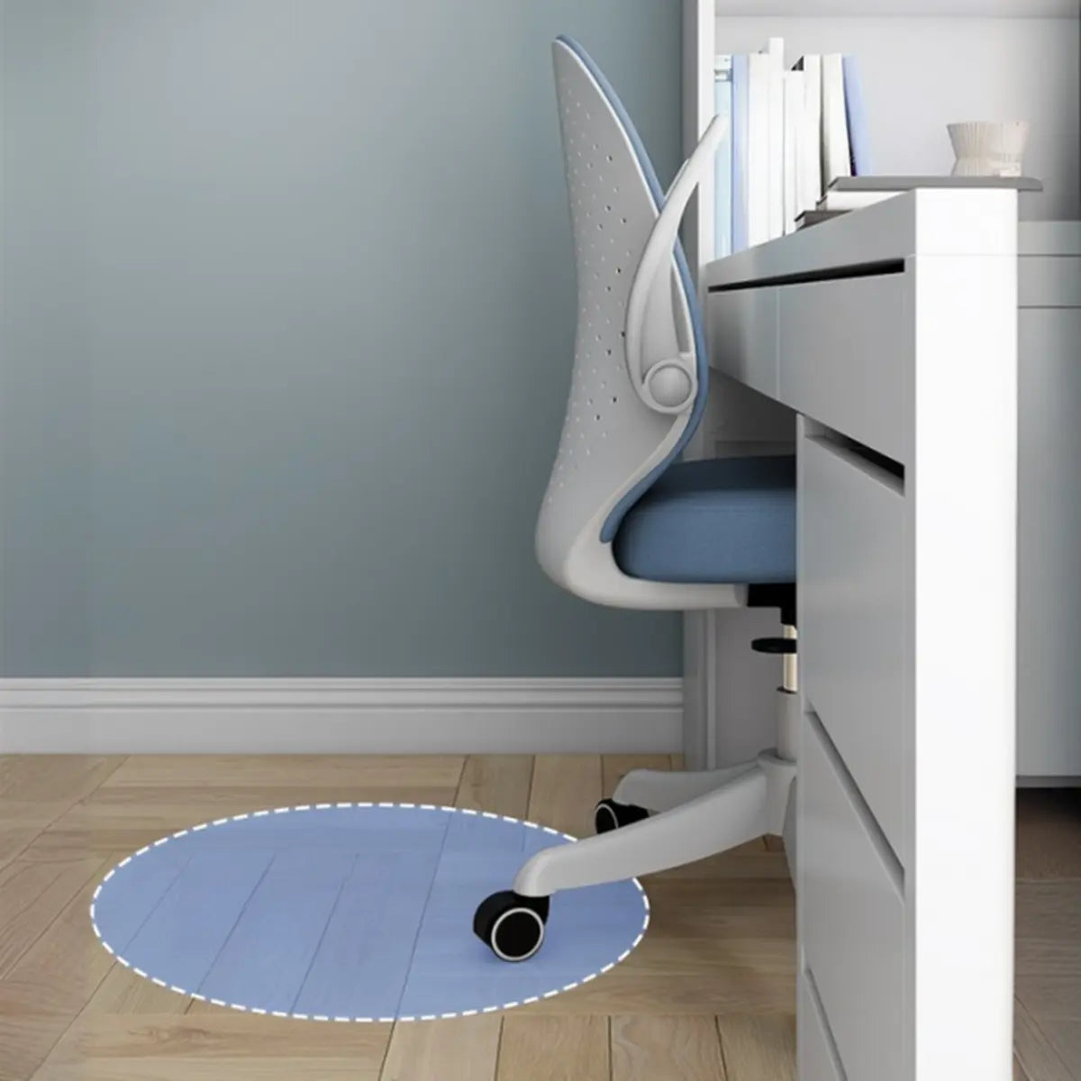 Swivel Blue Ergonomic Fabric Office Chair with Casters Image - 10