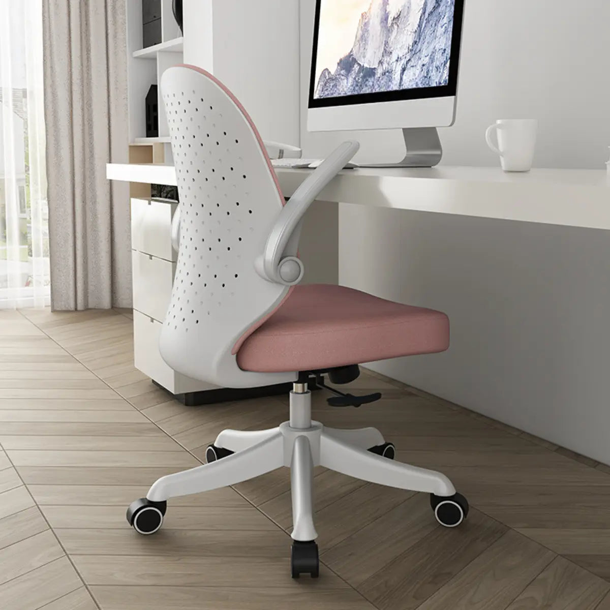 Swivel Blue Ergonomic Fabric Office Chair with Casters Image - 3