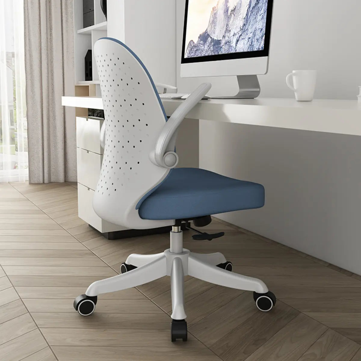 Swivel Blue Ergonomic Fabric Office Chair with Casters Image - 5