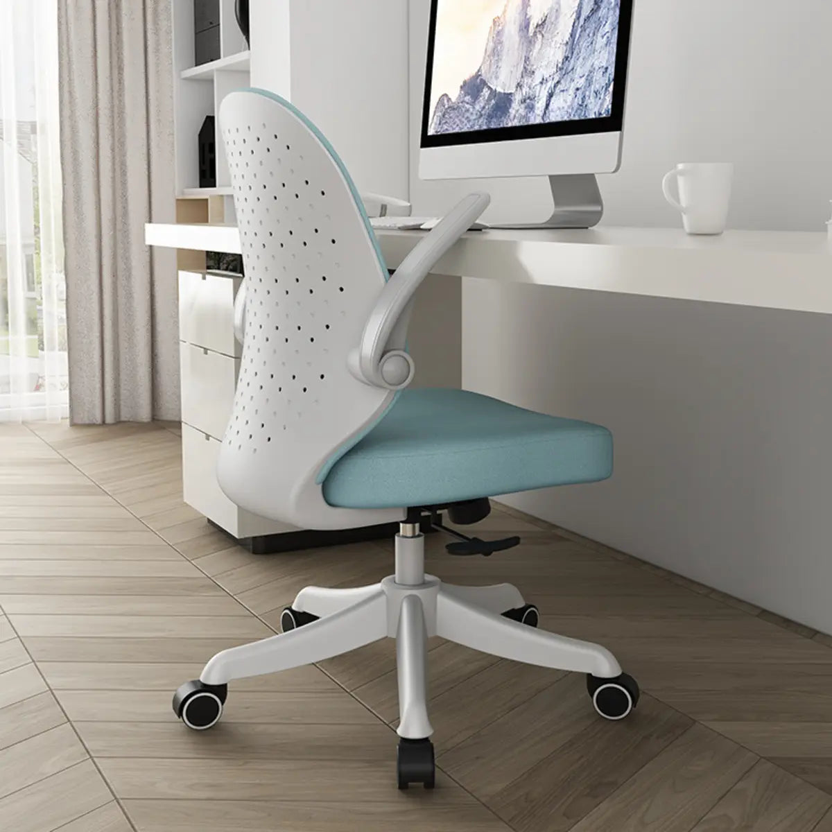 Swivel Blue Ergonomic Fabric Office Chair with Casters Image - 7