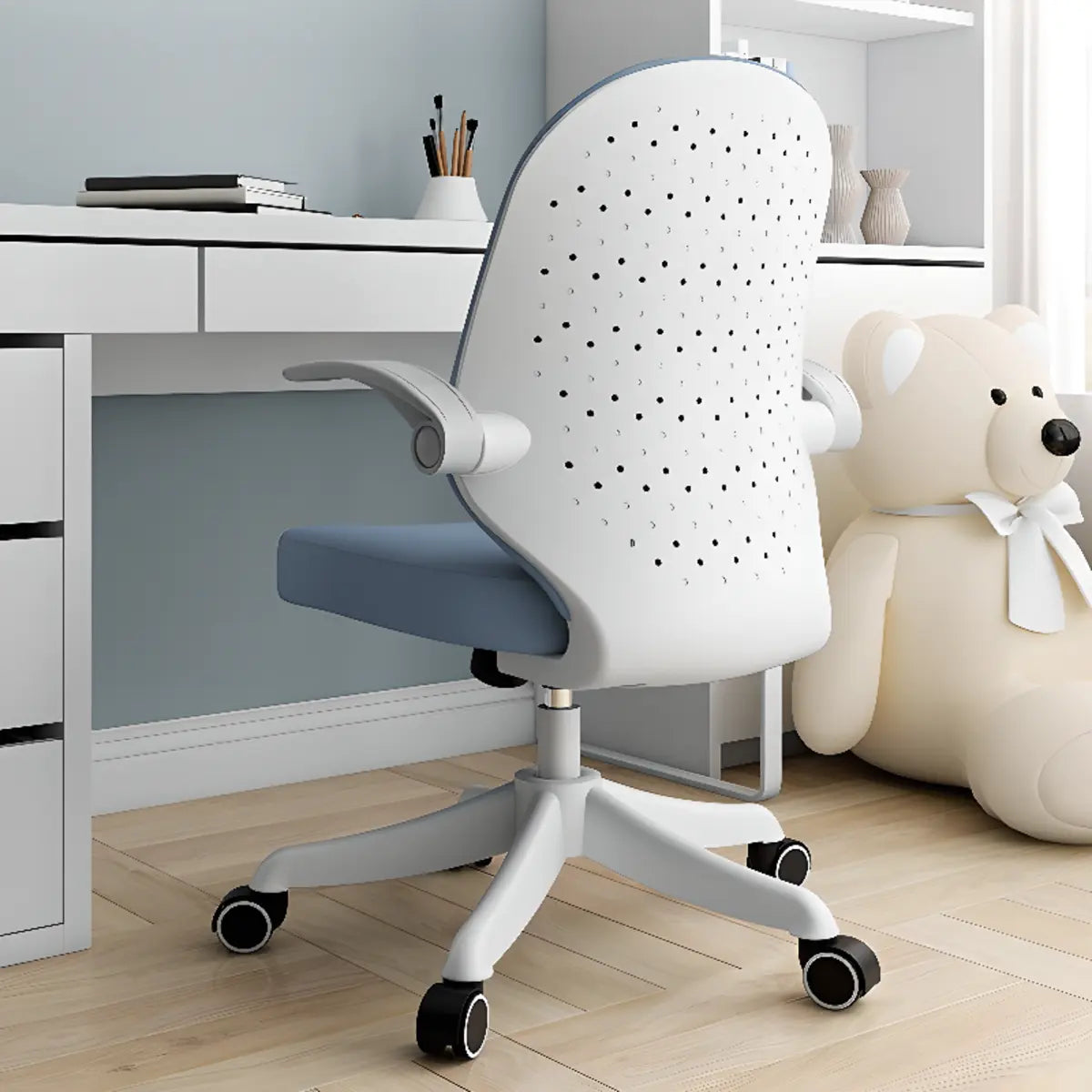 Swivel Blue Ergonomic Fabric Office Chair with Casters Image - 8