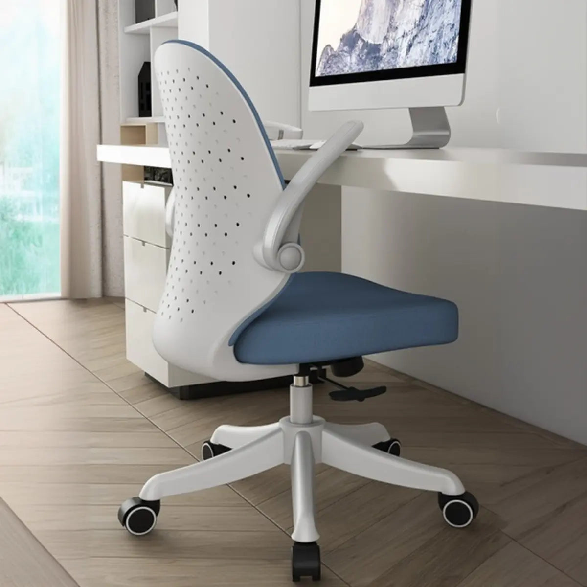 Swivel Blue Ergonomic Fabric Office Chair with Casters Image - 9