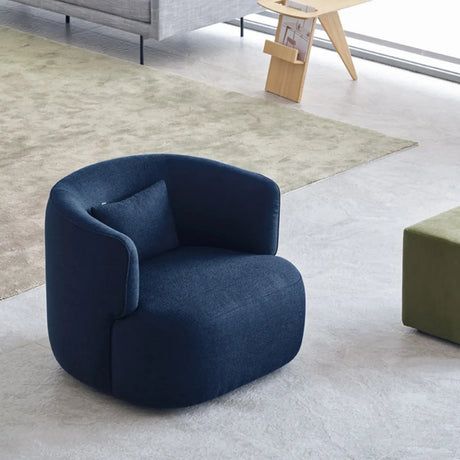 Swivel Blue Flannel Fixed Back Barrel Chair with Arms Image - 1