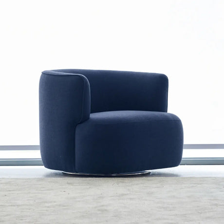 Swivel Blue Flannel Fixed Back Barrel Chair with Arms Image - 2