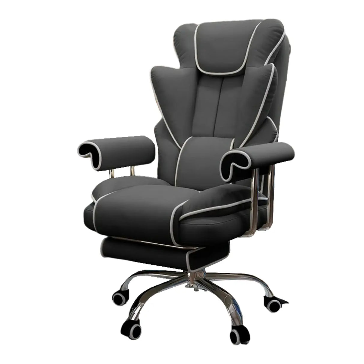 Swivel Cream Ergonomic Leather Adjustable Office Chair Image - 10