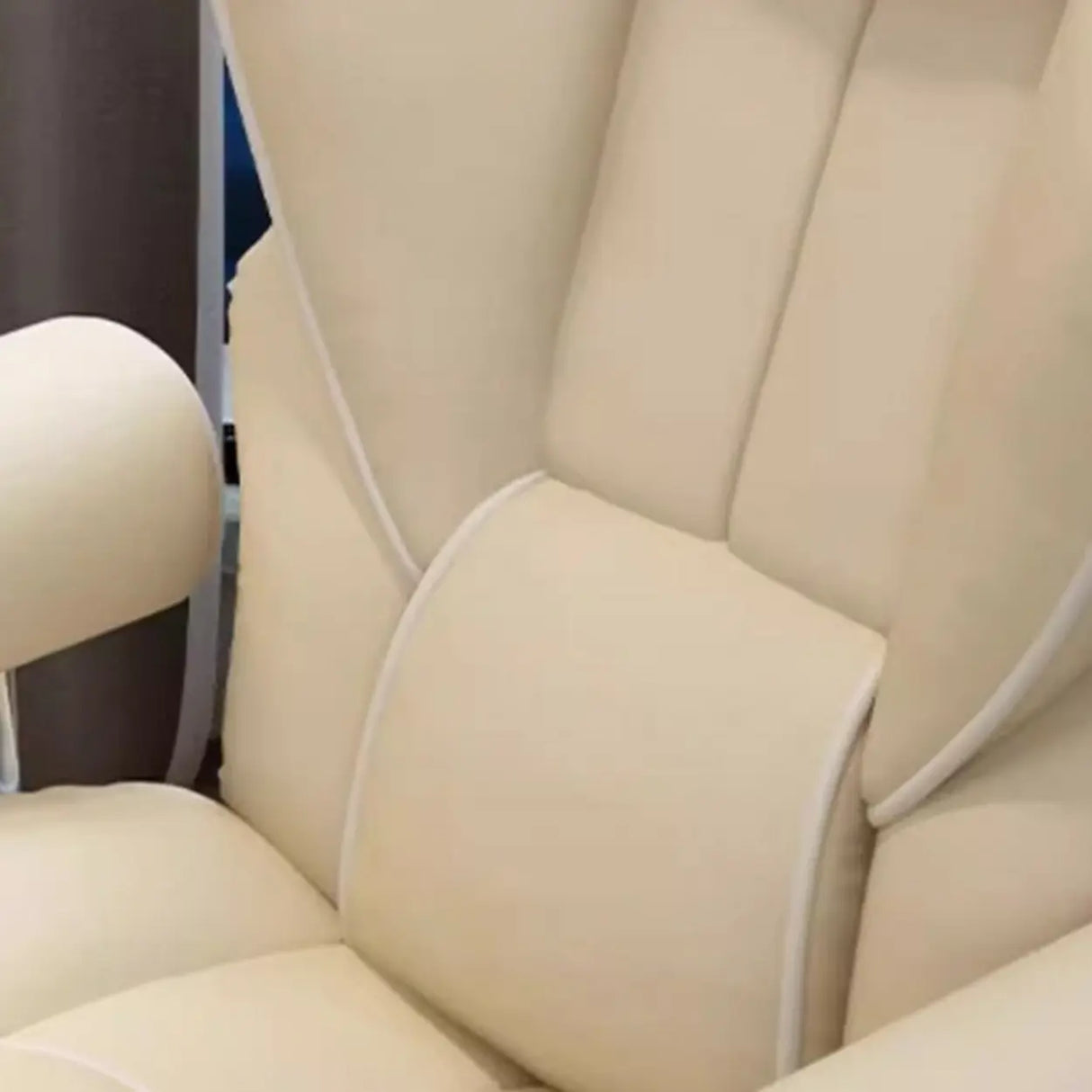 Swivel Cream Ergonomic Leather Adjustable Office Chair Image - 12