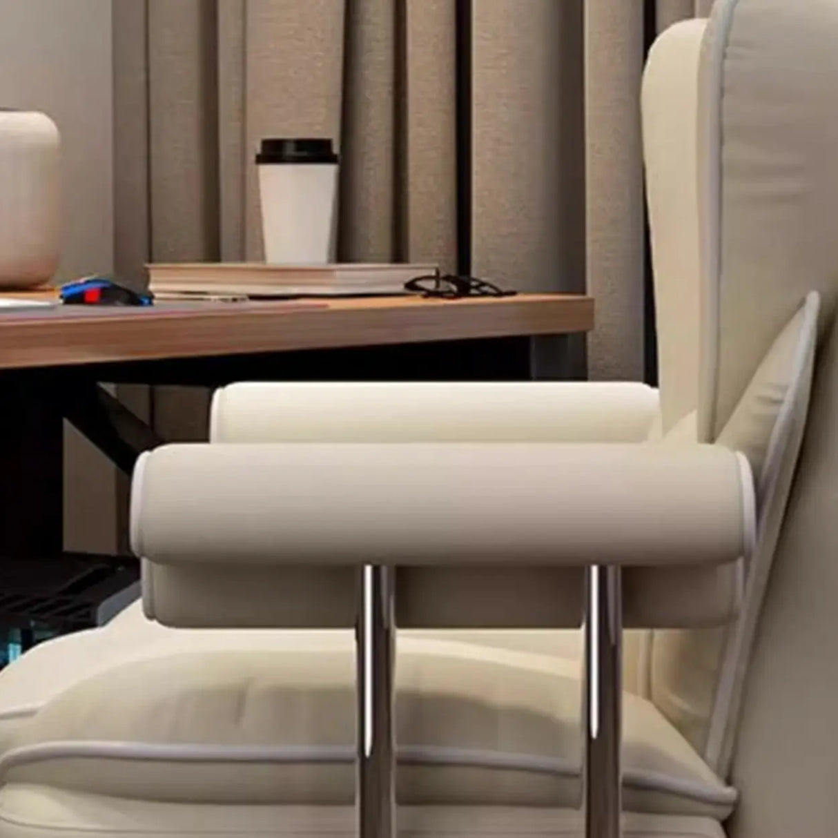 Swivel Cream Ergonomic Leather Adjustable Office Chair Image - 14