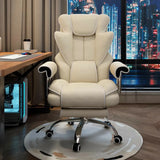Swivel Cream Ergonomic Leather Adjustable Office Chair Image - 18