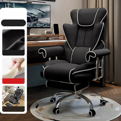 Swivel Cream Ergonomic Leather Adjustable Office Chair Image - 2