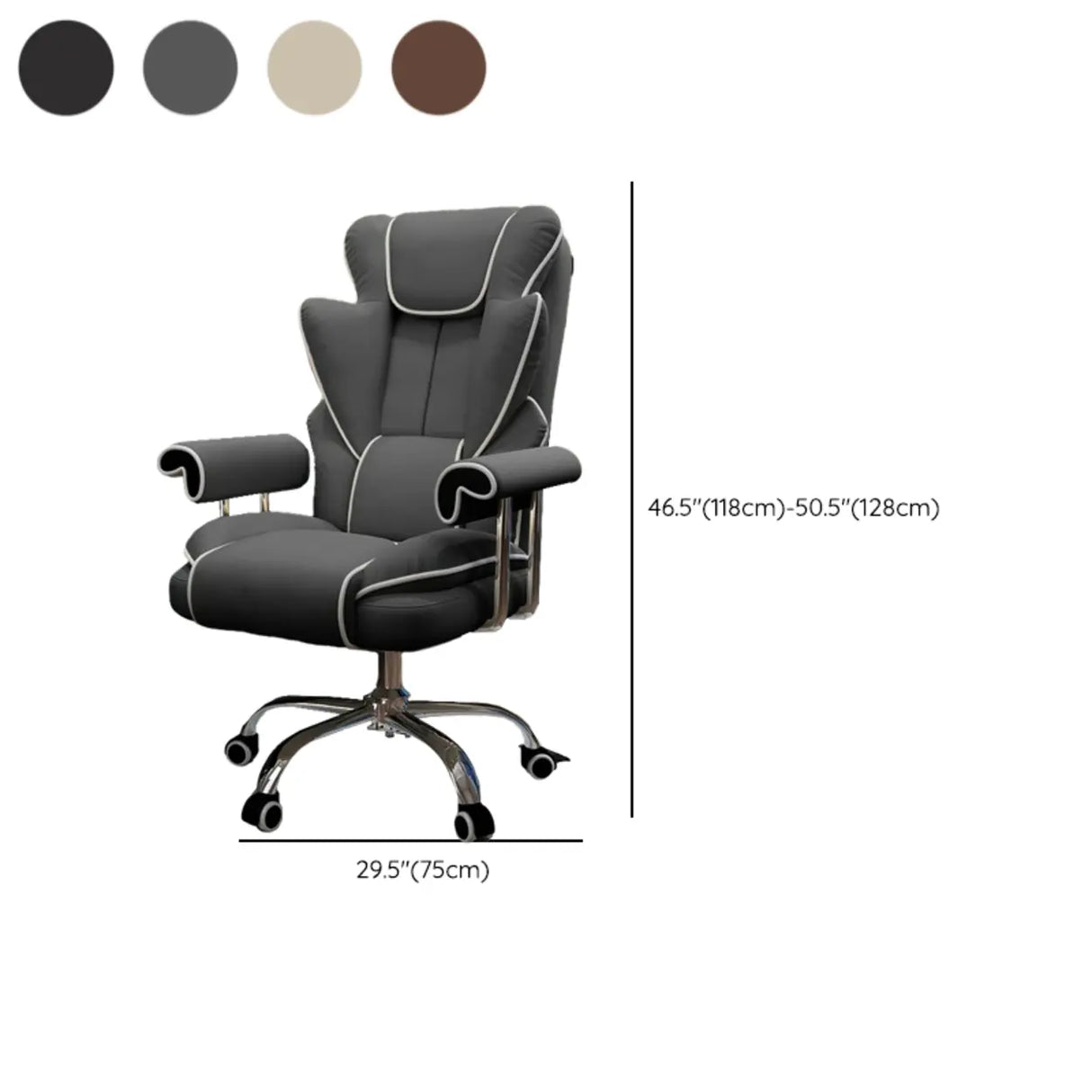 Swivel Cream Ergonomic Leather Adjustable Office Chair Image - 20