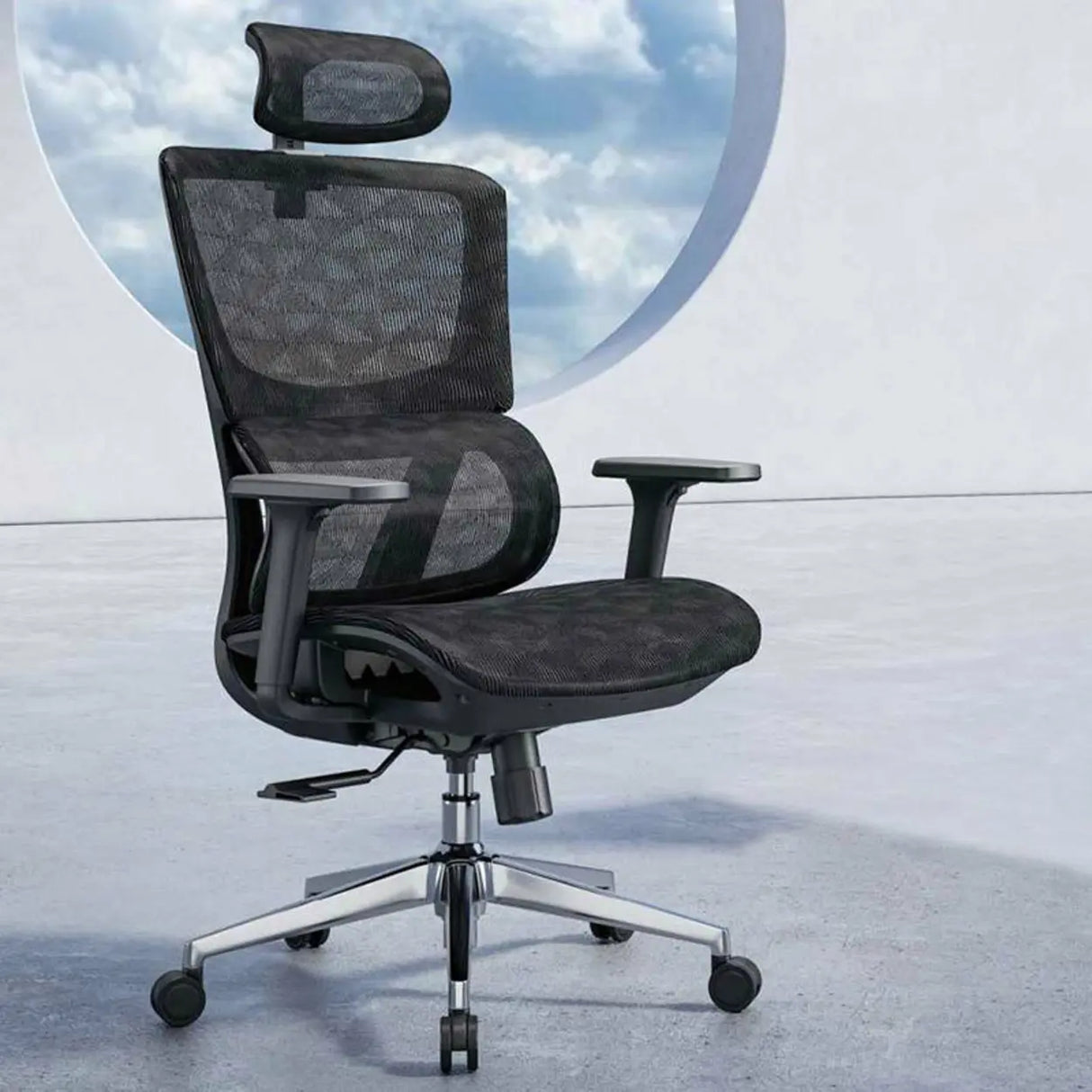 Swivel Ergonomic Black Mesh Lumbar Support Office Chair Image - 5