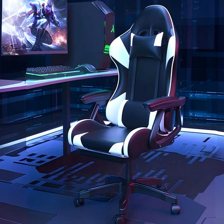 Swivel Ergonomic Leather Lumbar Pillow Gaming Office Chair Image - 1