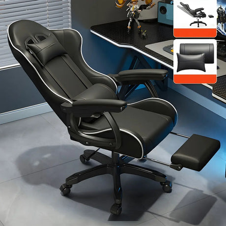 Swivel Ergonomic Leather Lumbar Pillow Gaming Office Chair Image - 2