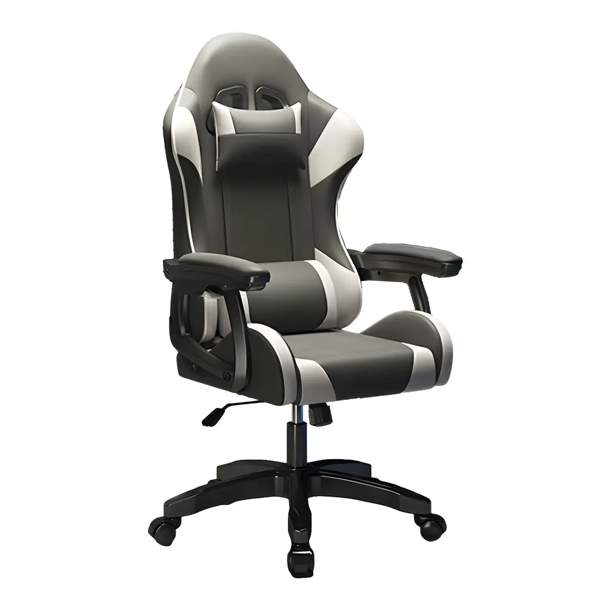 Swivel Ergonomic Leather Lumbar Pillow Gaming Office Chair Image - 9