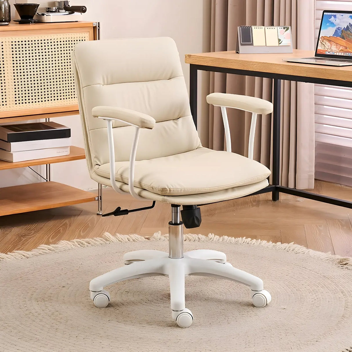 Swivel Ergonomic Leather Tilt Office Chair with Casters Image - 18