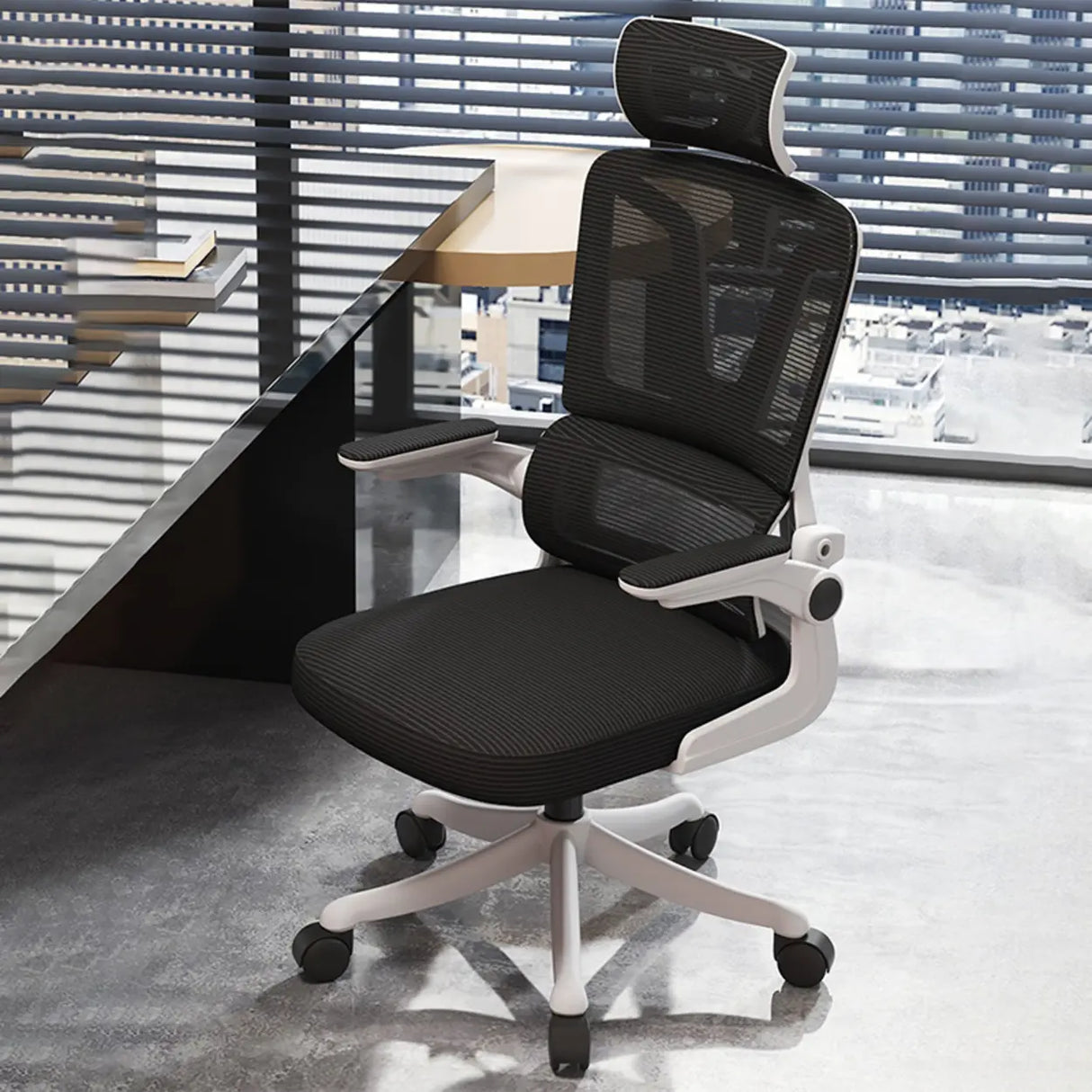Swivel Ergonomic Mesh Headrest and Armrest Office Chair Image - 4