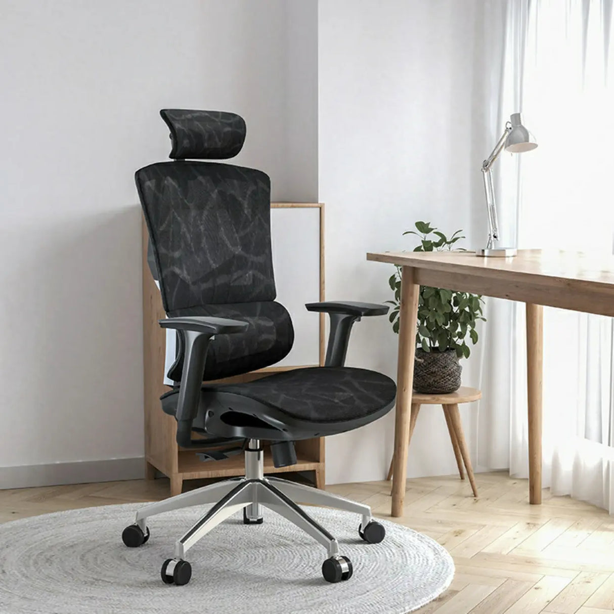 Swivel Ergonomic Mesh Tilt Lock Office Chair with Headrest Image - 3