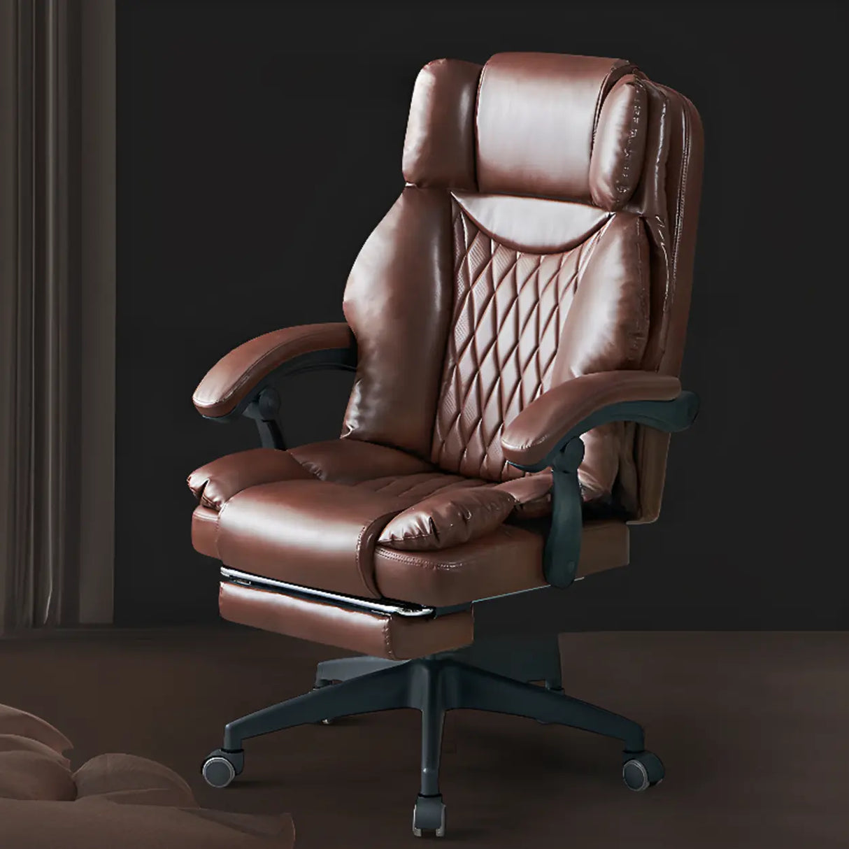 Swivel Executive Reclining Leather Footrest Office Chair Image - 13