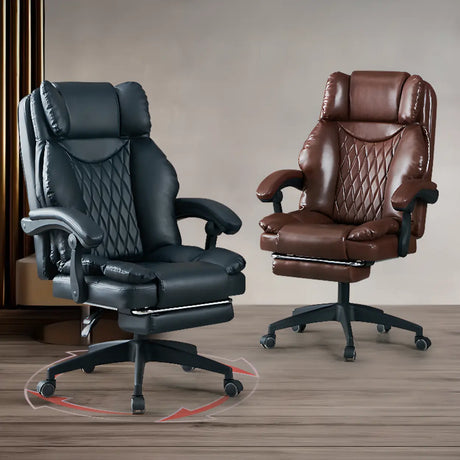 Swivel Executive Reclining Leather Footrest Office Chair Image - 1