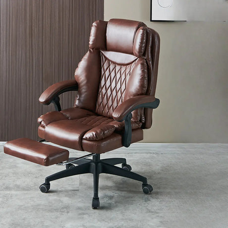 Swivel Executive Reclining Leather Footrest Office Chair Image - 2