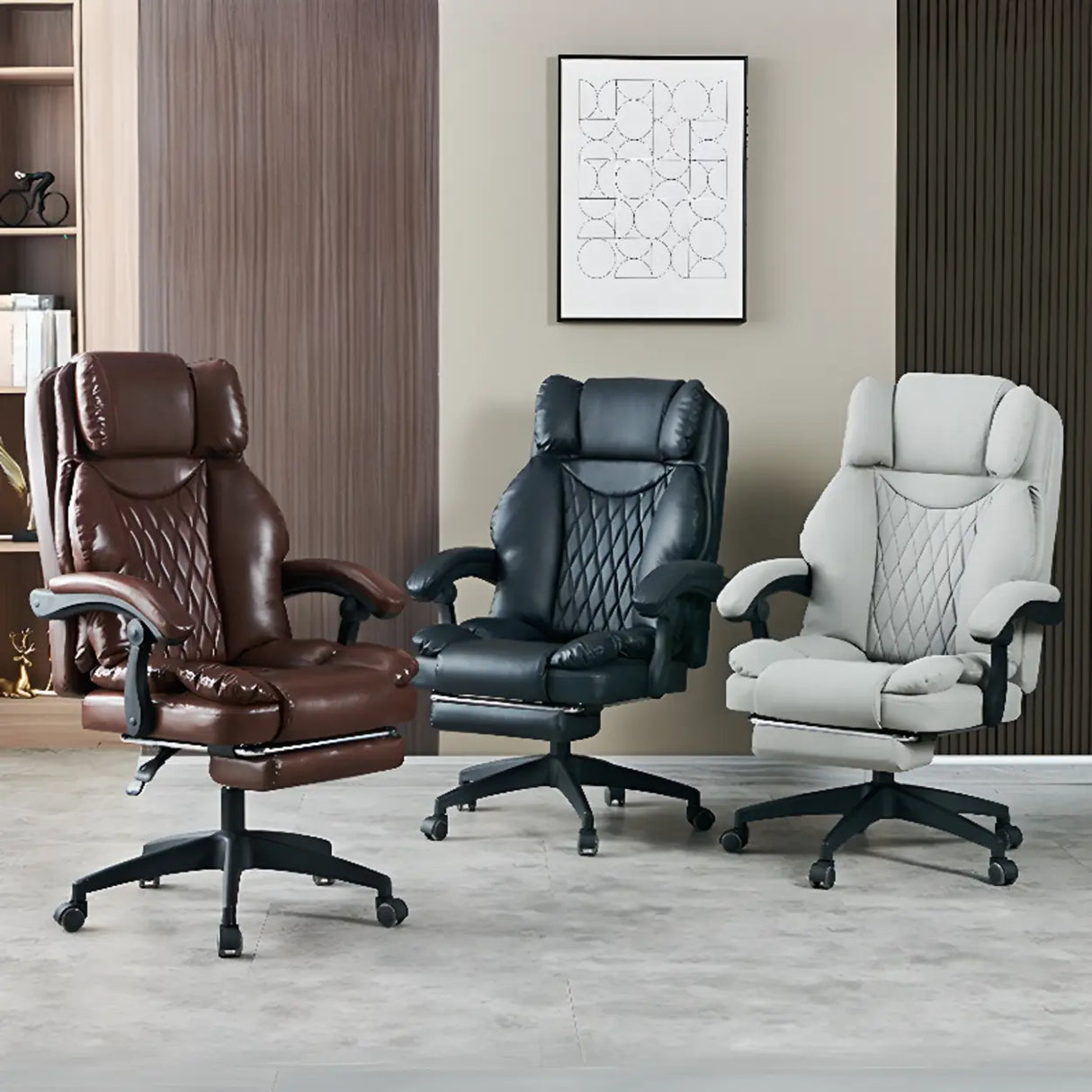 Swivel Executive Reclining Leather Footrest Office Chair Image - 4