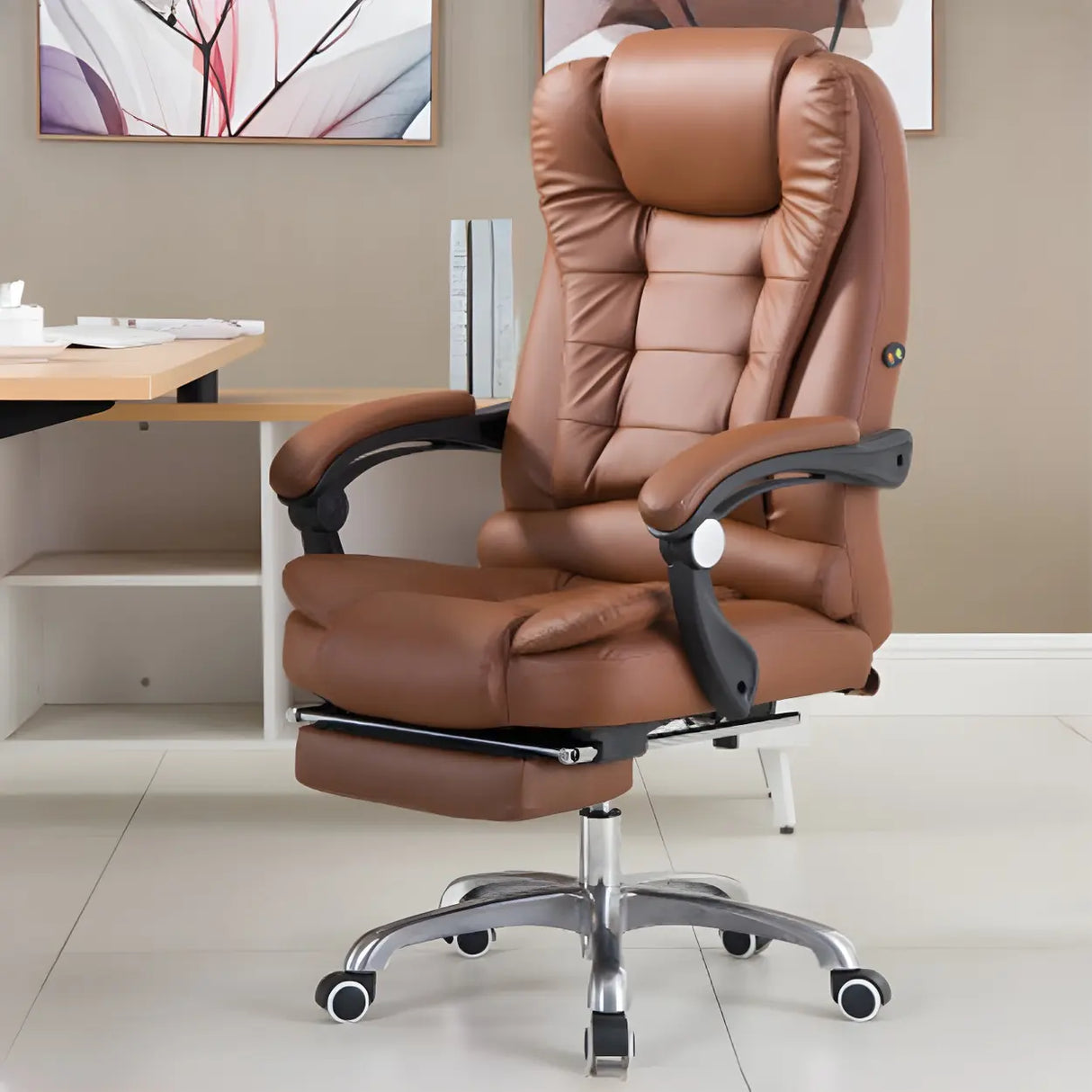 Swivel Executive Reclining Metal Office Chair with Headrest Image - 4