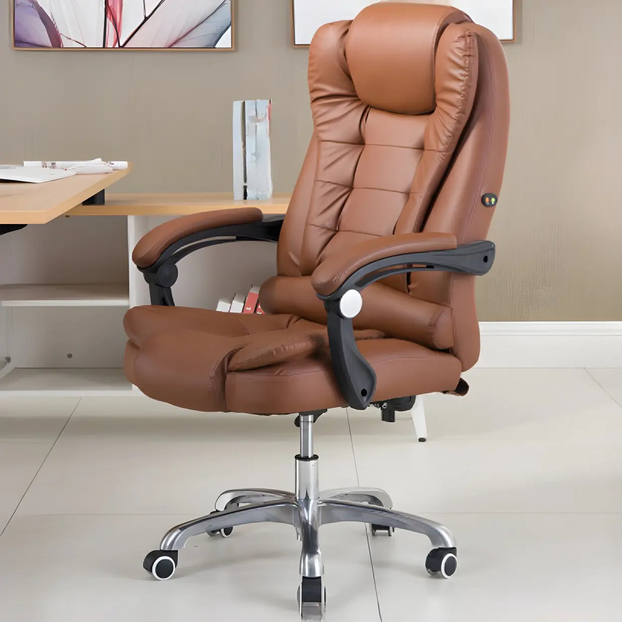 Swivel Executive Reclining Metal Office Chair with Headrest Image - 9