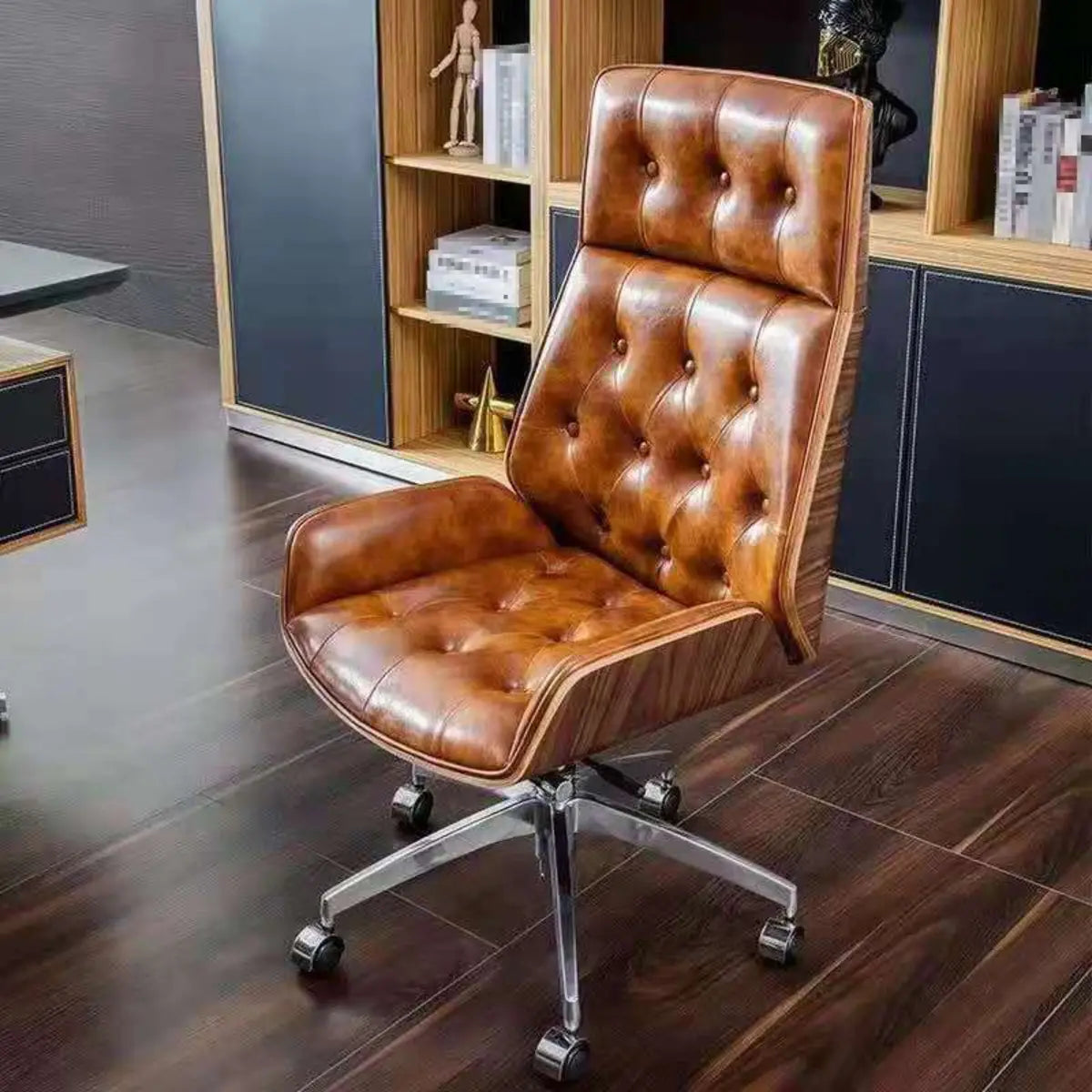 Swivel Faux Leather Headrest Office Chair with Armrest Image - 4