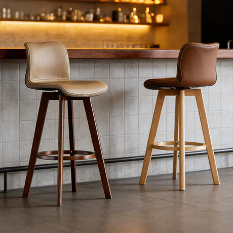 Saddle Genuine Leather Counter Height Low Back Swivel Bar Stools Image - 1