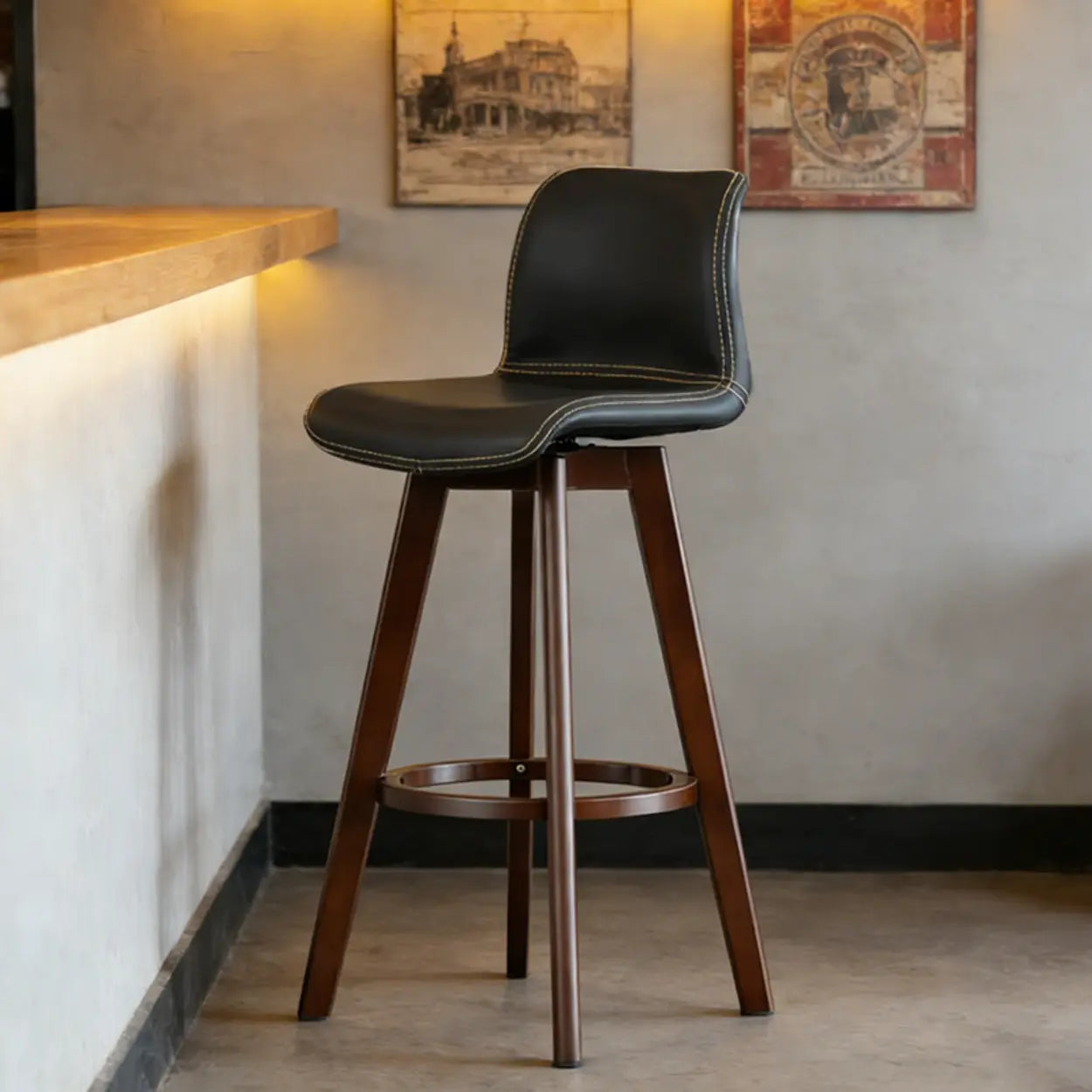 Saddle Genuine Leather Counter Height Low Back Swivel Bar Stools Image - 4