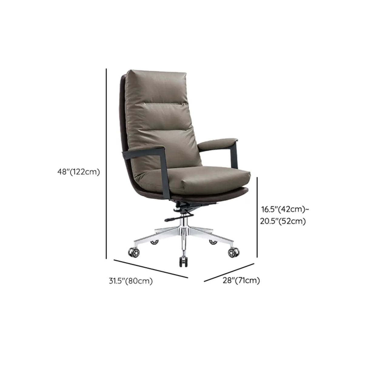 Swivel Gray Steel Frame Leather Office Chair with Wheels 