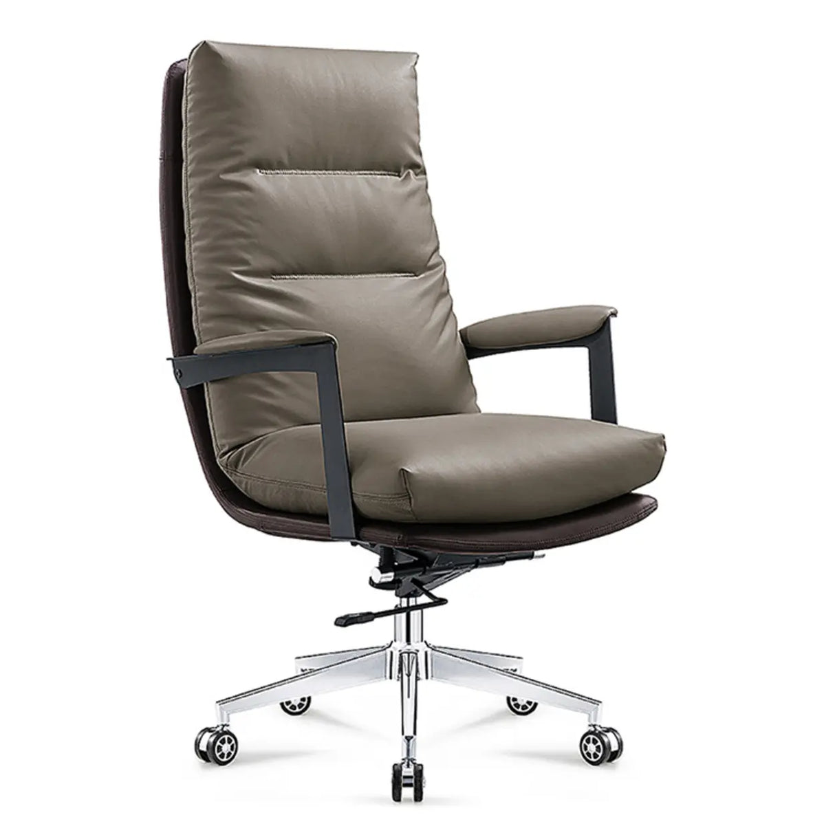 Swivel Gray Steel Frame Leather Office Chair with Wheels Image - 3