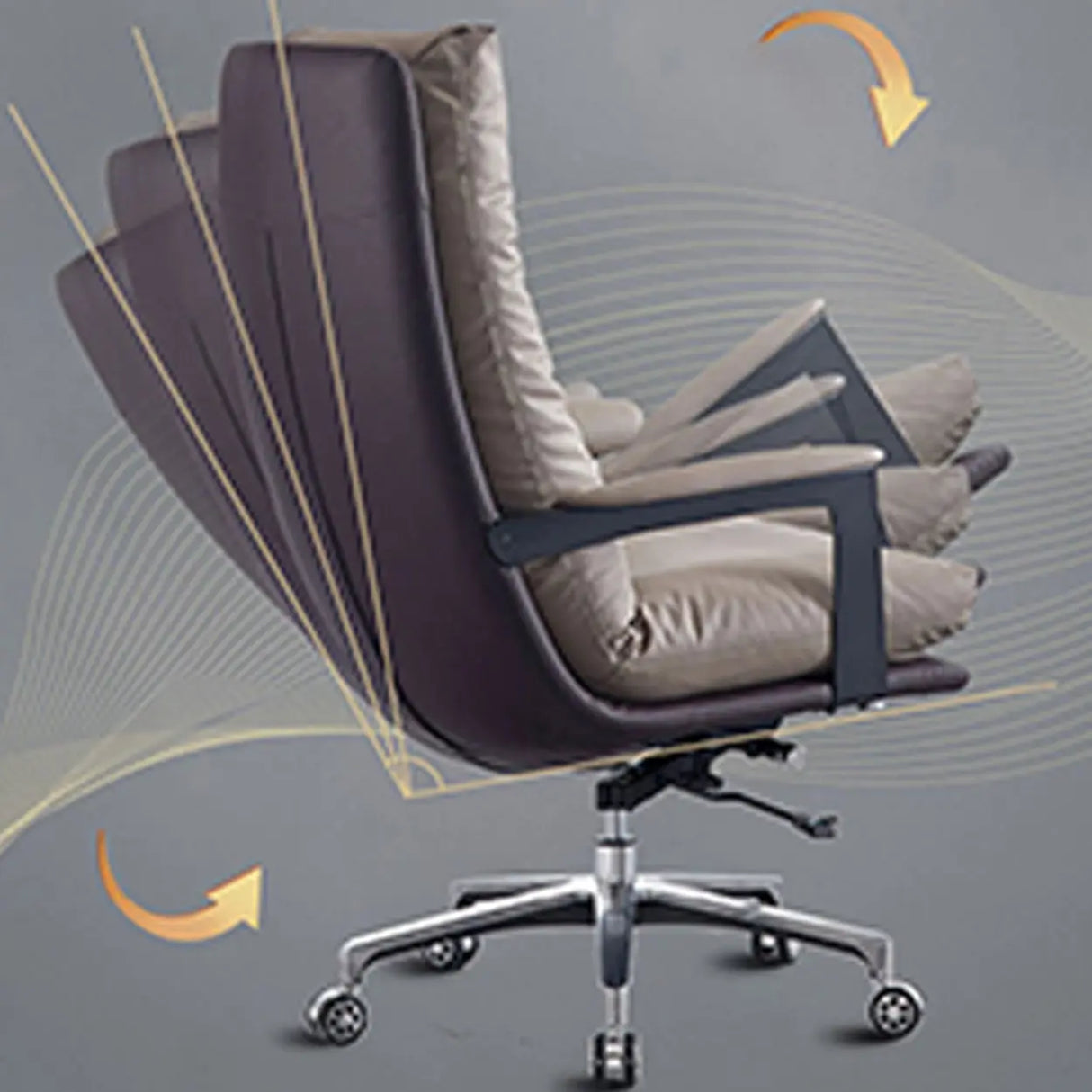 Swivel Gray Steel Frame Leather Office Chair with Wheels Image - 6